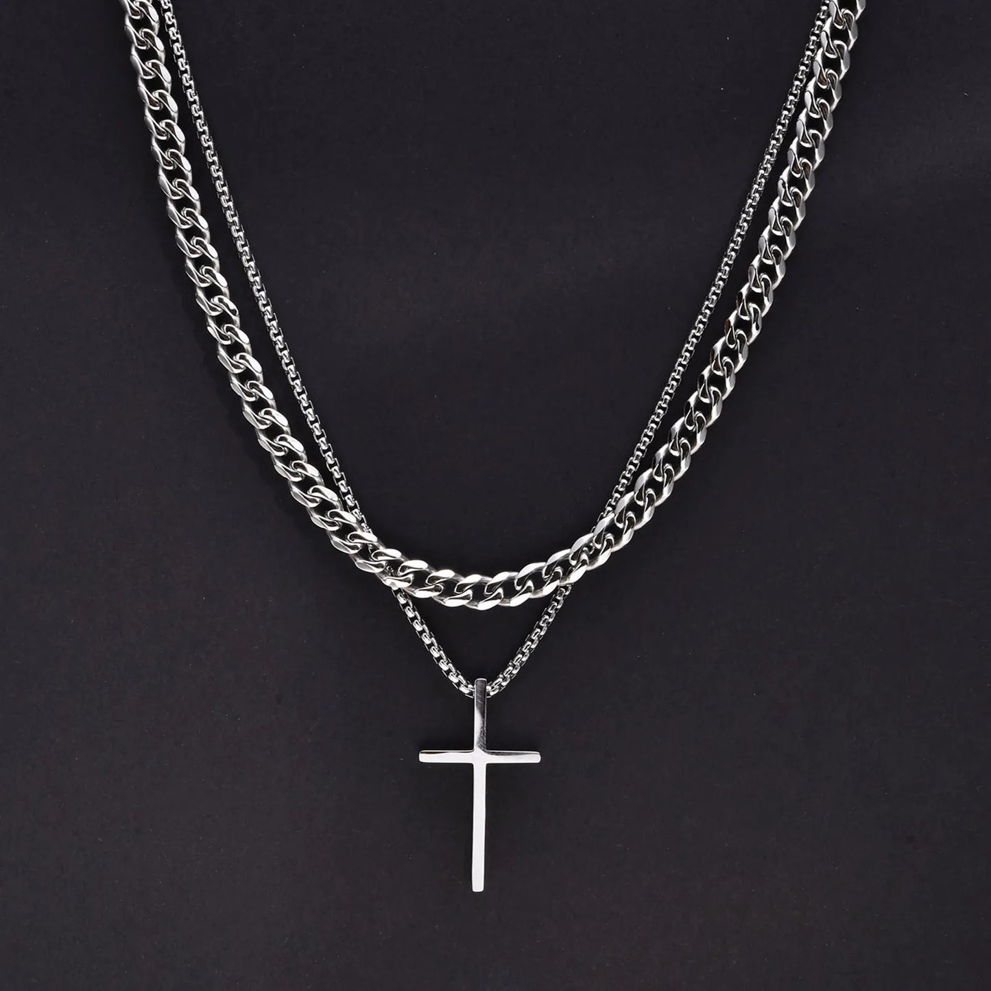 Shop All I Want NC-1035S NC-003S-55 SHOP ALL I WANT Layered Cross Pendant Necklace for Men ✝️🔗