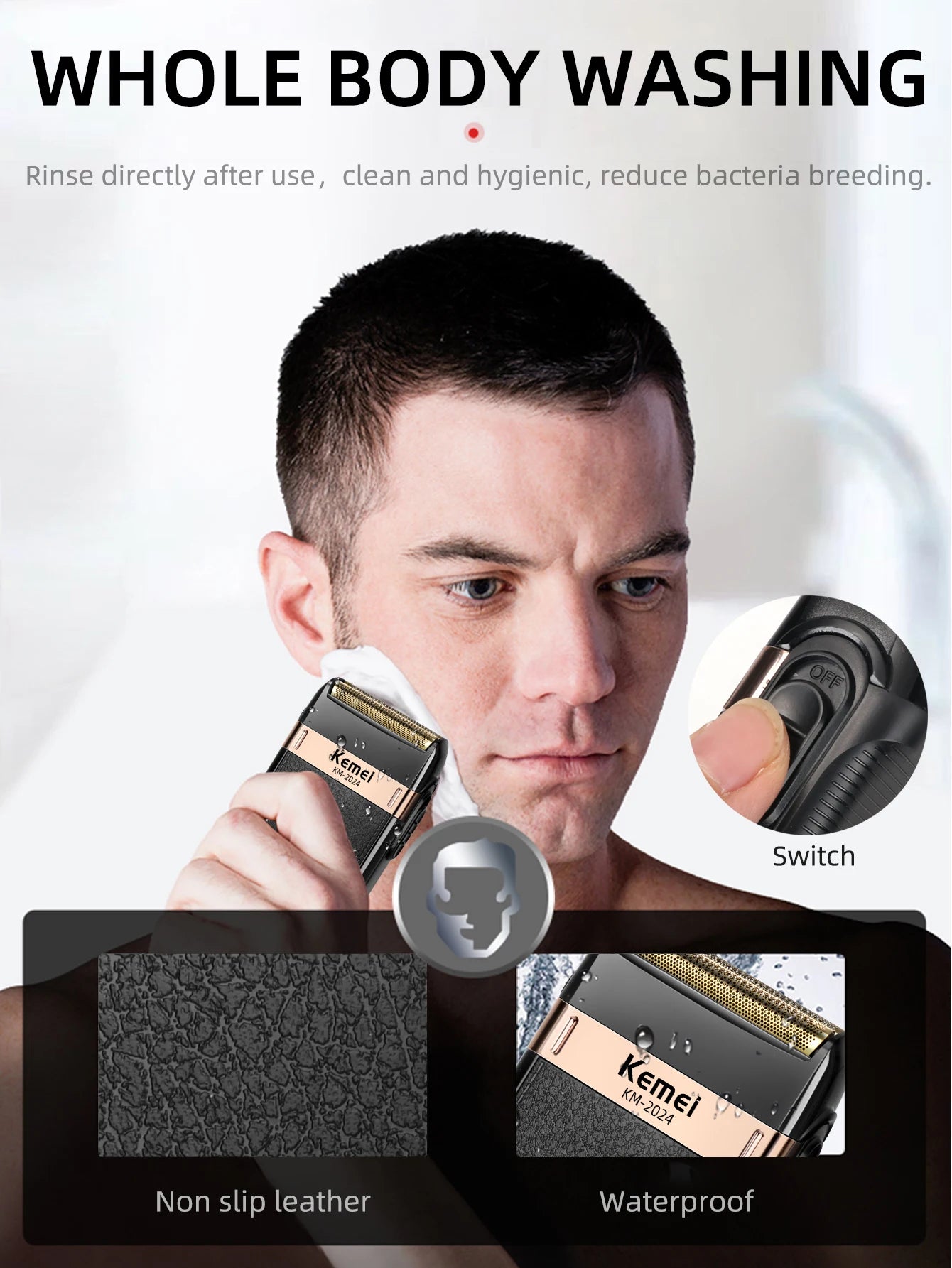 Kemei Waterproof Electric Shaver for Men – Twin Blade Cordless Razor, USB Rechargeable Barber Trimmer ✂️💦