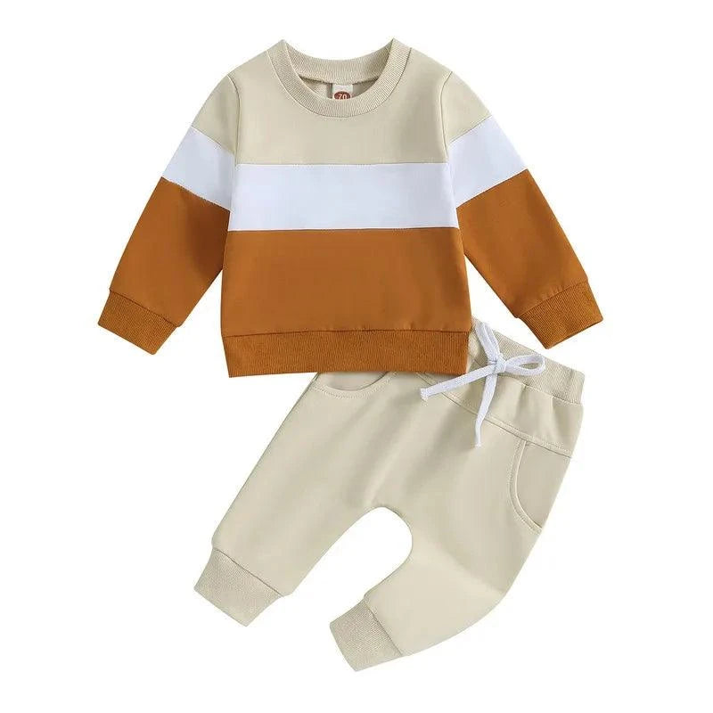 Shop All I Want c / 12-18 Months Shop All I Want 👶 Newborn Baby Boy Pant Set – Autumn 2-Piece Outfit, Contrast Color Sweatshirt & Elastic Pants 🌟