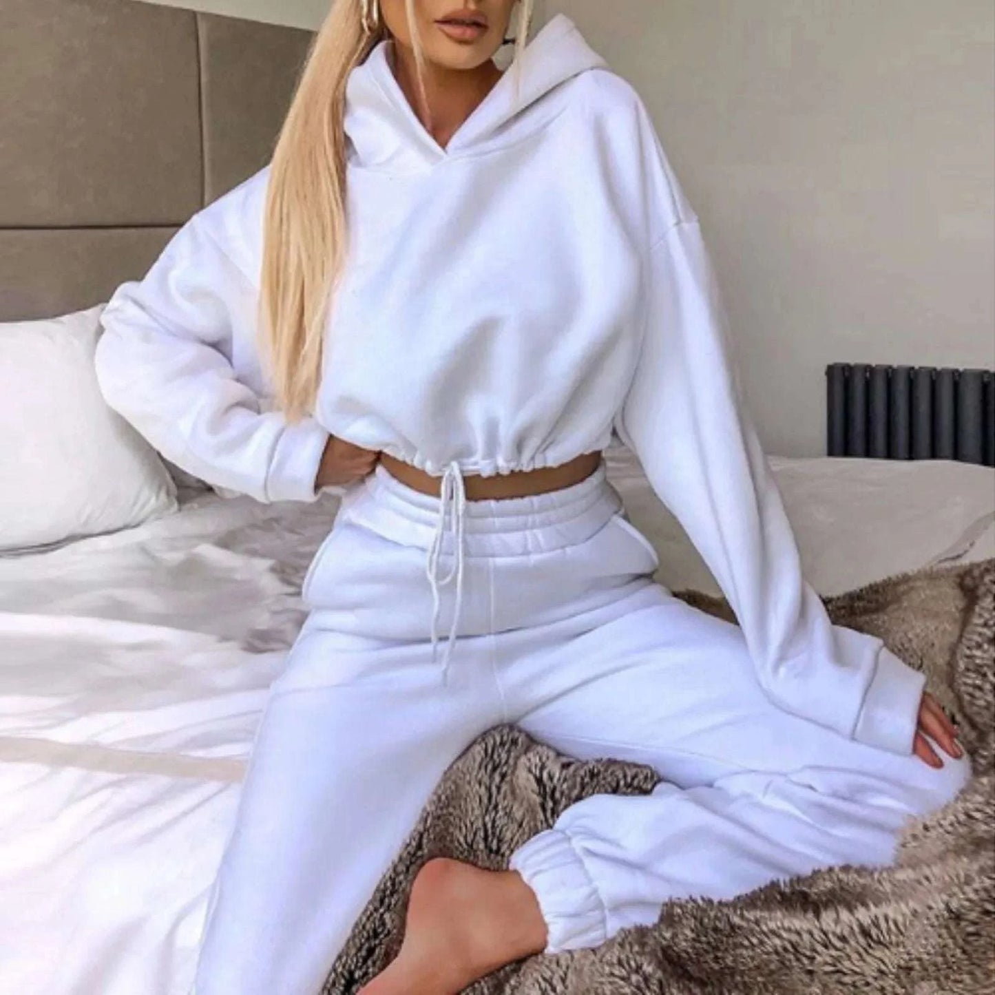 Shop All I Want big white / S Shop All I Want Women's Two-Piece Sweatshirt Set 🧥👖 #CasualOutfits