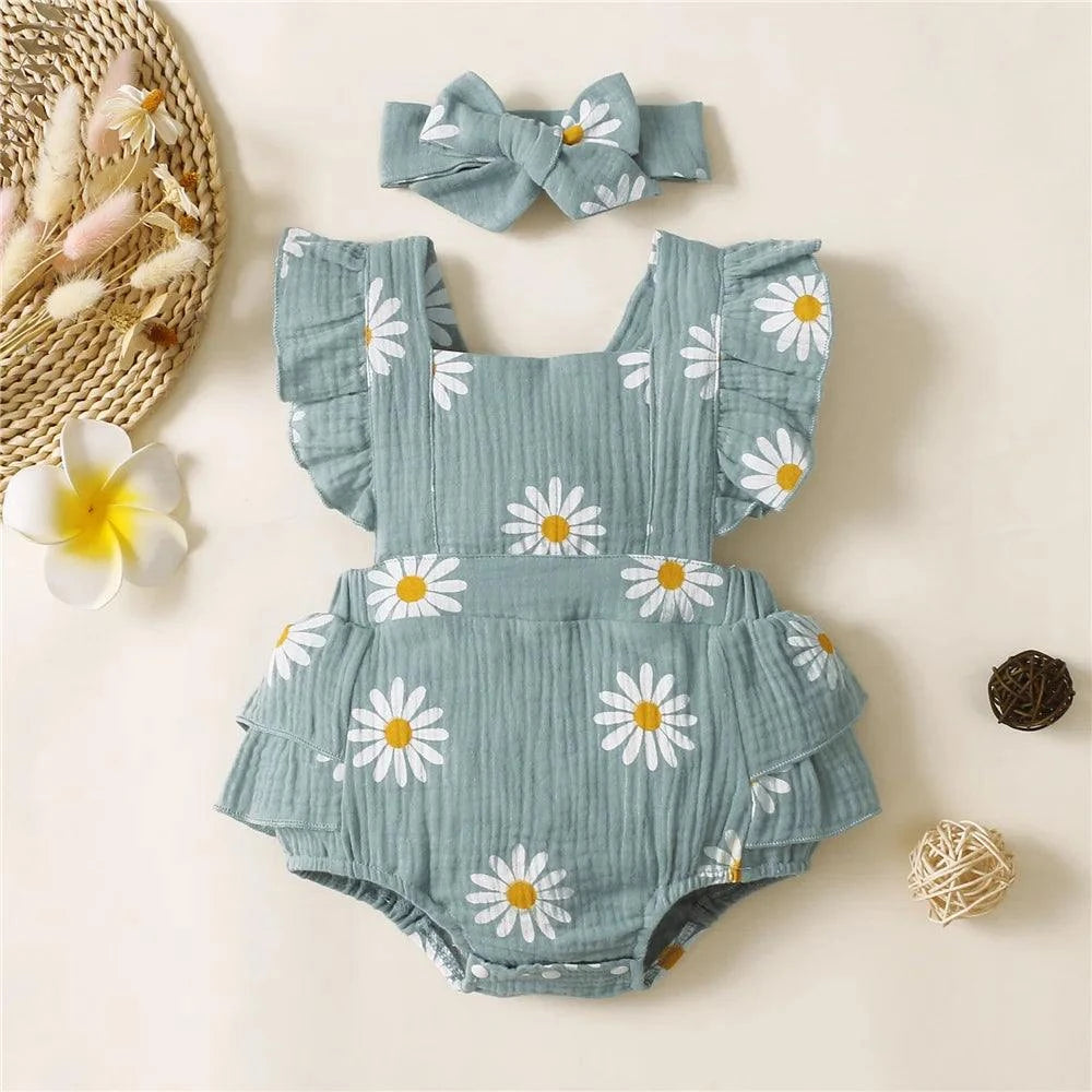 Shop All I Want 32102758-1 Green / 12-18M Shop All I Want 🎀 Trendy Toddler Outfit: Ruffle Romper & Headband for Summer Fun!