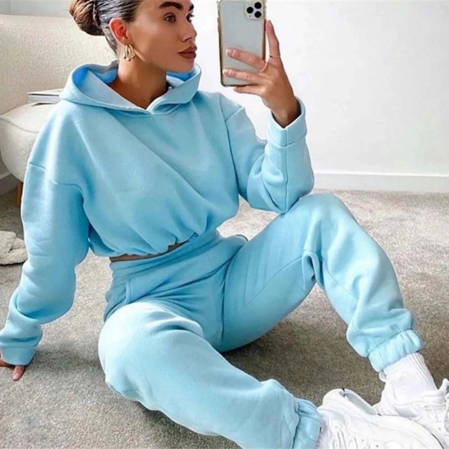 Shop All I Want Blue / S Shop All I Want Women's Two-Piece Sweatshirt Set 🧥👖 #CasualOutfits