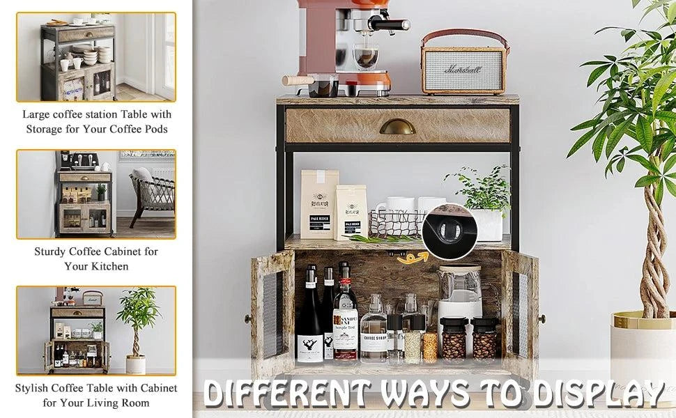 3-Tier Coffee Bar Cabinet on Wheels - Movable Farmhouse Coffee StationElevate your living space with this 3-Tier Coffee Bar Cabinet on Wheels, Size: 13.77" x 23.22" x 28.34", a perfect addition to your modern home design ideas. This moShop All I WantShop All I Want3-Tier Coffee Bar Cabinet