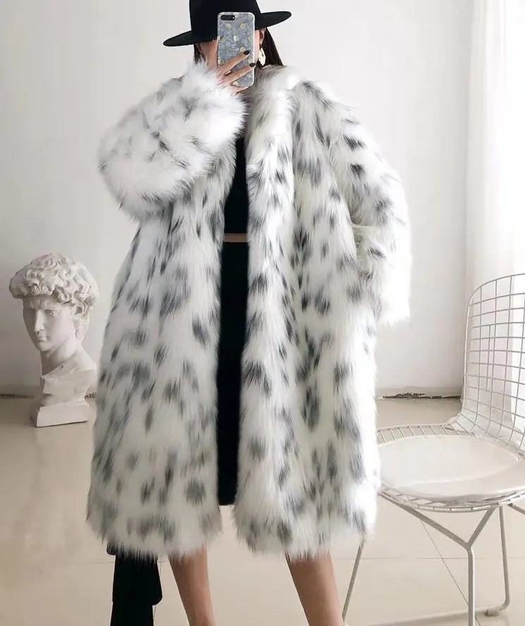 Plus Size Faux Fox Fur Coat – Mid-Length Casual Loose Cardigan for Women ❄️✨