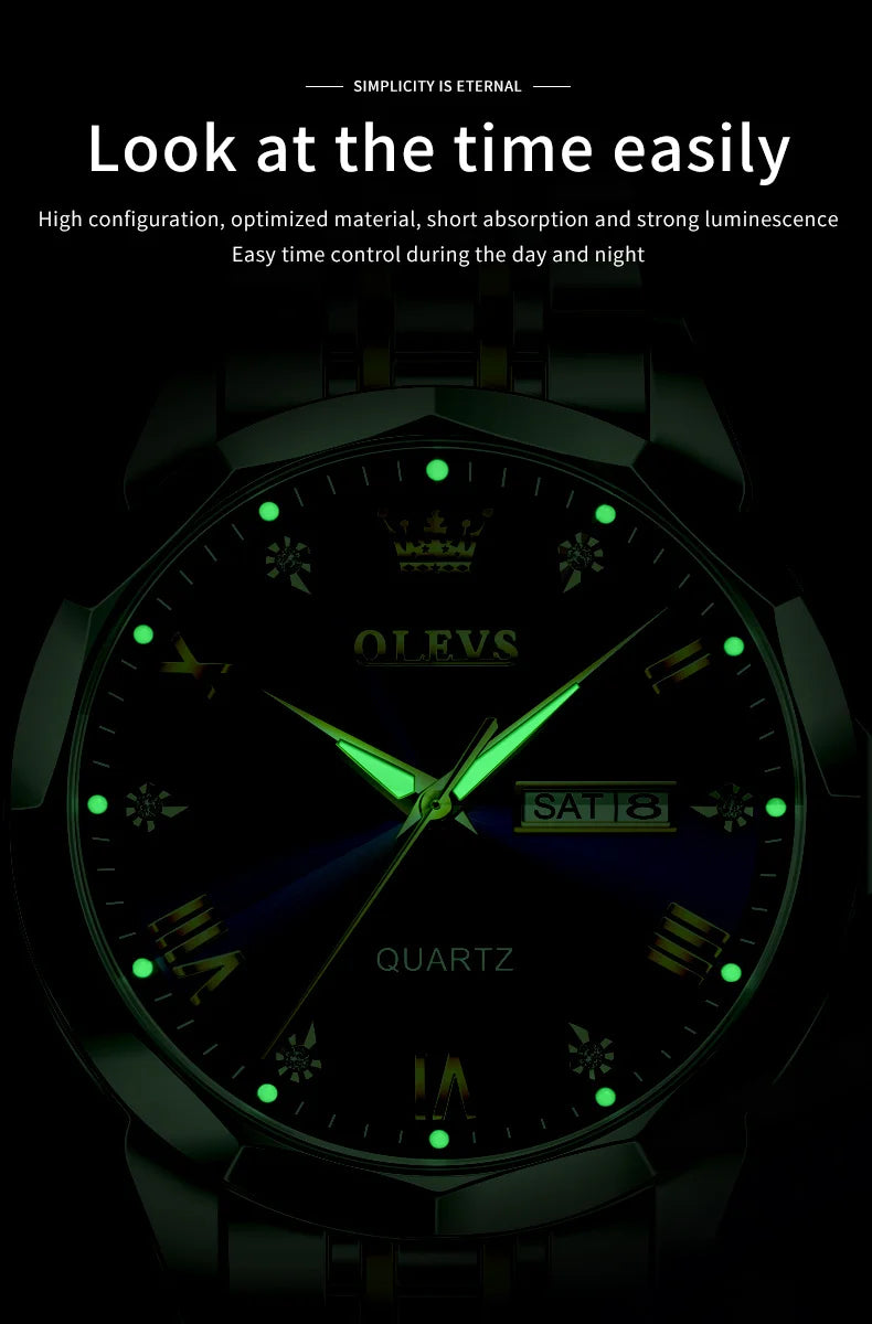 Waterproof Luminous Stainless Steel Wristwatch with Date & Week Display ⌚💎