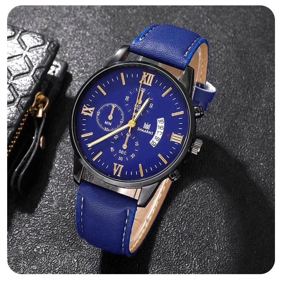 Shop All I Want Shop All I Want 🕶️ 4pcs Men's Watch Set – Fashion Leather Band, Calendar & Military Sport Quartz Watches 🎁