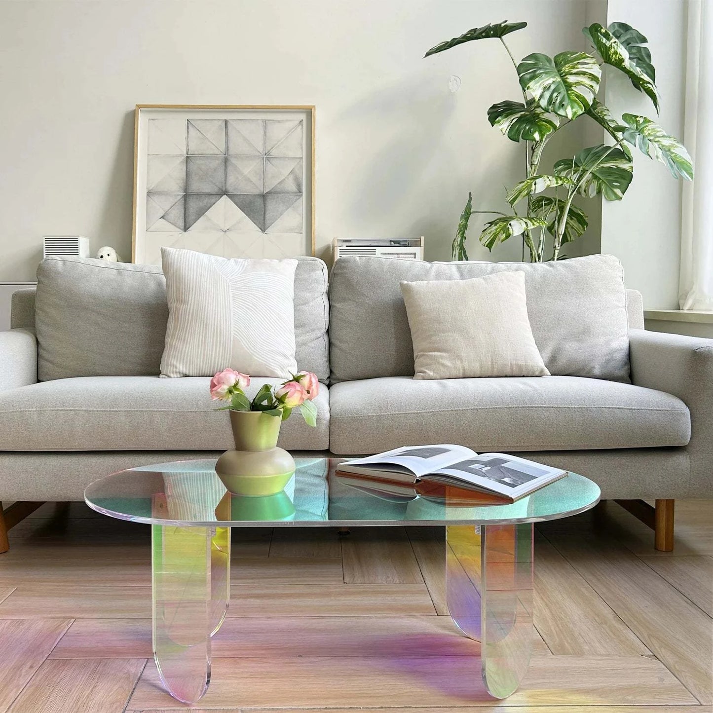 Acrylic Side Coffee Table- 37.4 in (L) x 19.7 in (W) x 14.2IN (H)Add a touch of modern elegance to your living space with this sleek acrylic side coffee table. Size: 37.4 x 19.7 x 14.2 inches. With its minimalist modern design, thShop All I WantShop All I WantAcrylic Side Coffee Table- 37