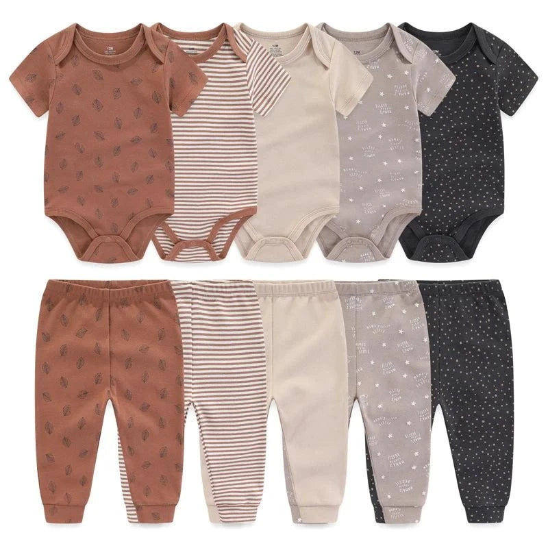 Shop All I Want Style 04 / 9M Shop All I Want 👶 Baby Girl Clothing Set – 5-Piece Cartoon Cotton Bodysuits & Pants, Short Sleeves Onesies 🌟