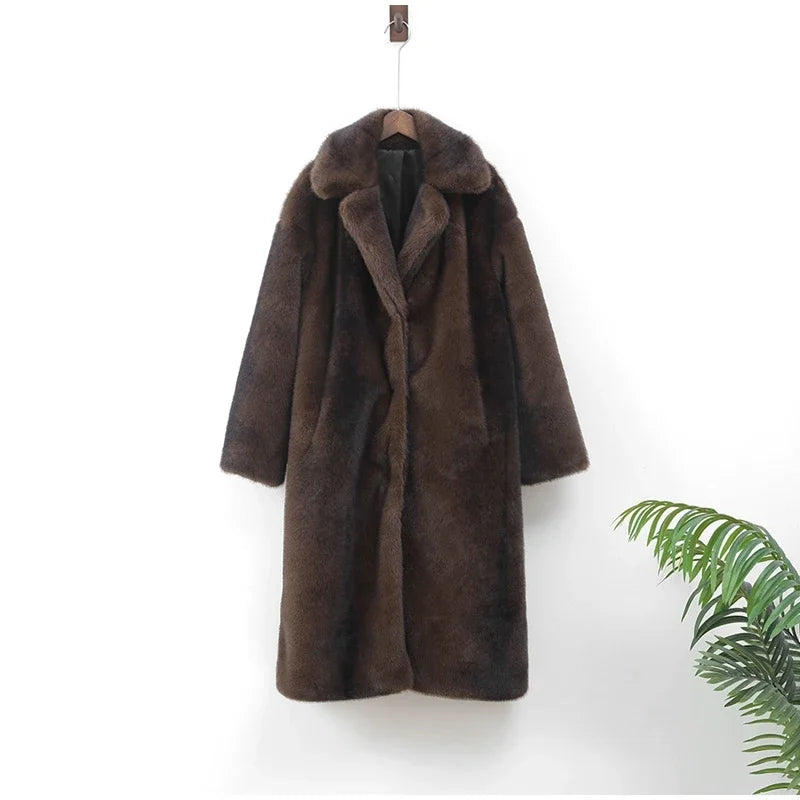 Women’s Dark Brown Faux Fur Overcoat: Plush & Warm Trench! ❄️🧥