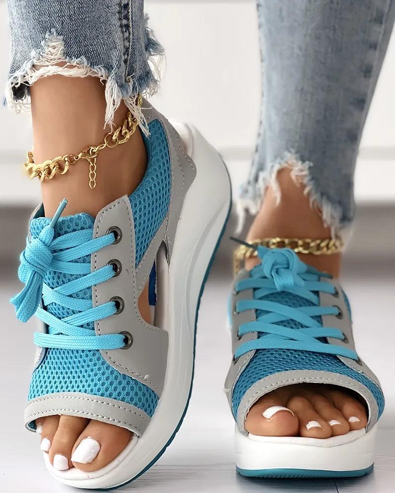 Shop All I Want Blue / 35 SHOP ALL I WANT Peep Toe Lace-Up Platform Sandals