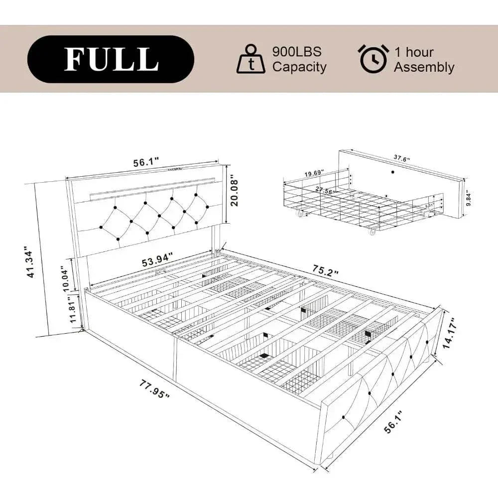 Shop All I WantBed Frame with 4 Drawers, LED Light, Charging Station, PU Leather UphoElevate your bedroom with this bed frame designed for ultimate convenience and modern style. Featuring 4 drawers for extra storage, it’s perfect for keeping your spaShop All I WantShop All I Want4 Drawers, LED Light, Charging Station, PU Leather Upholstered Platform & Adjustable Headboard ⚡