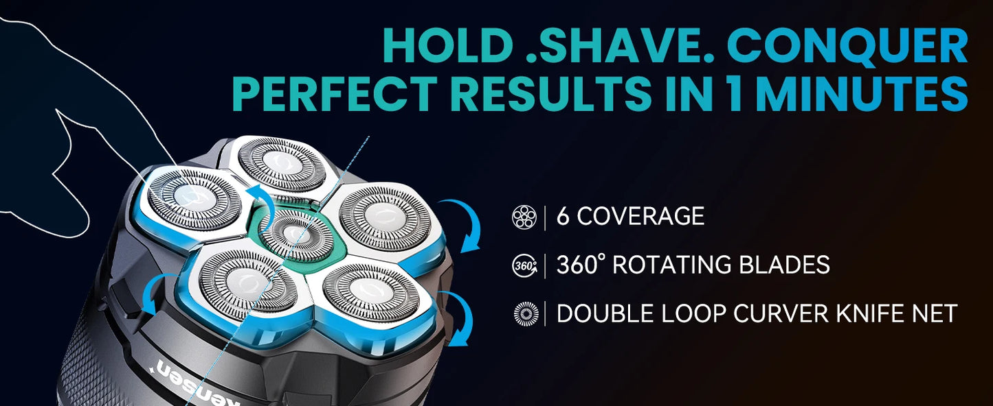 KENSEN Electric Head Shaver for Bald Men – 6D Magnetic Razor, USB Rechargeable with LED Display & Waterproof Design 🪒🔋