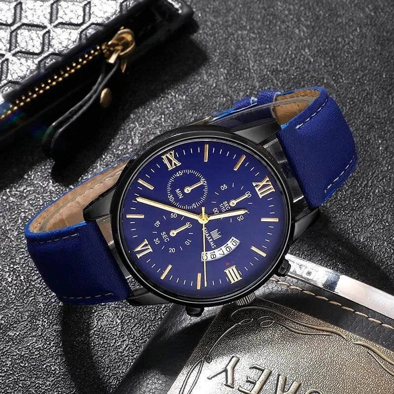 Shop All I Want Shop All I Want 🕶️ 4pcs Men's Watch Set – Fashion Leather Band, Calendar & Military Sport Quartz Watches 🎁