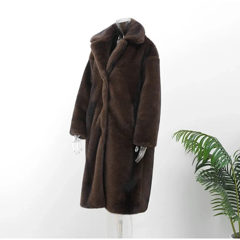 Women’s Dark Brown Faux Fur Overcoat: Plush & Warm Trench! ❄️🧥