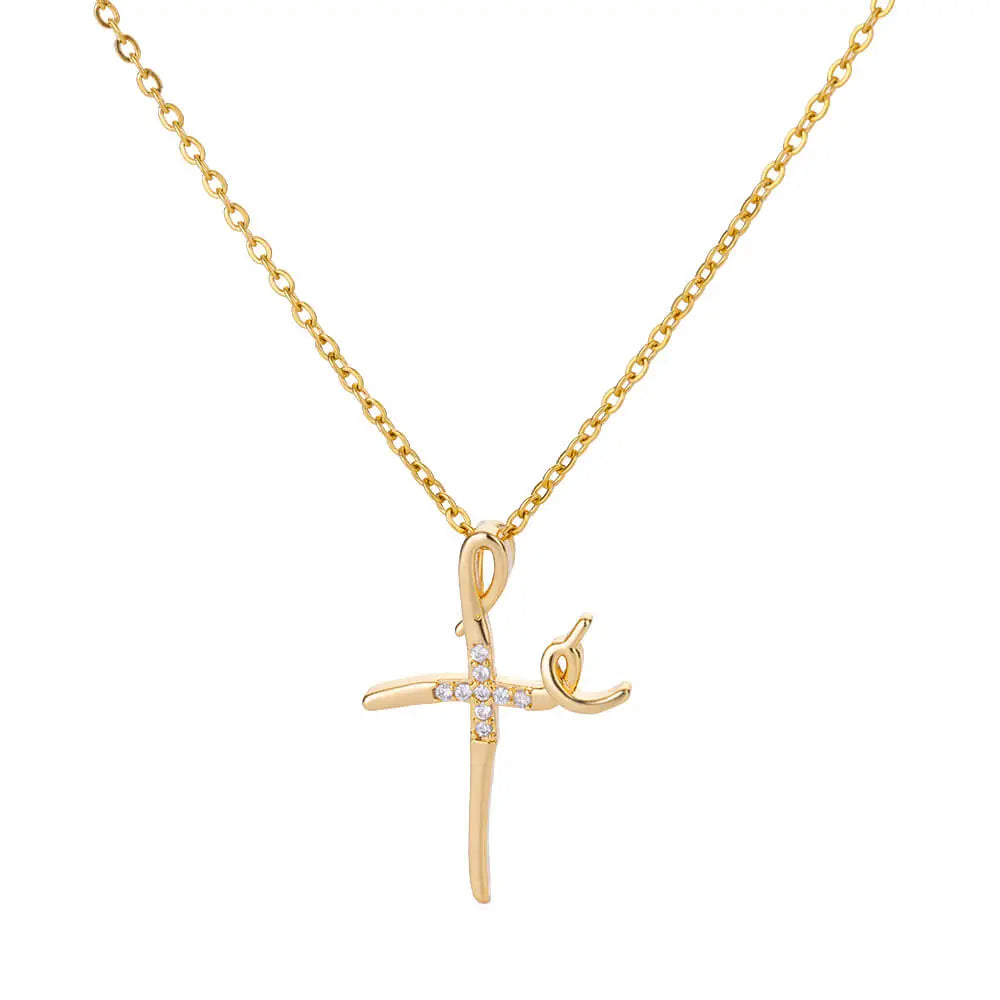 Shop All I Want N04713G / 45cm / China SHOP ALL I WANT Gold-Plated Zircon Cross Necklace 🌟✝️