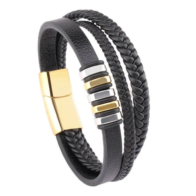 Shop All I Want A15113-Gold SHOP ALL I WANT Classic Cross Leather Bracelet for Men