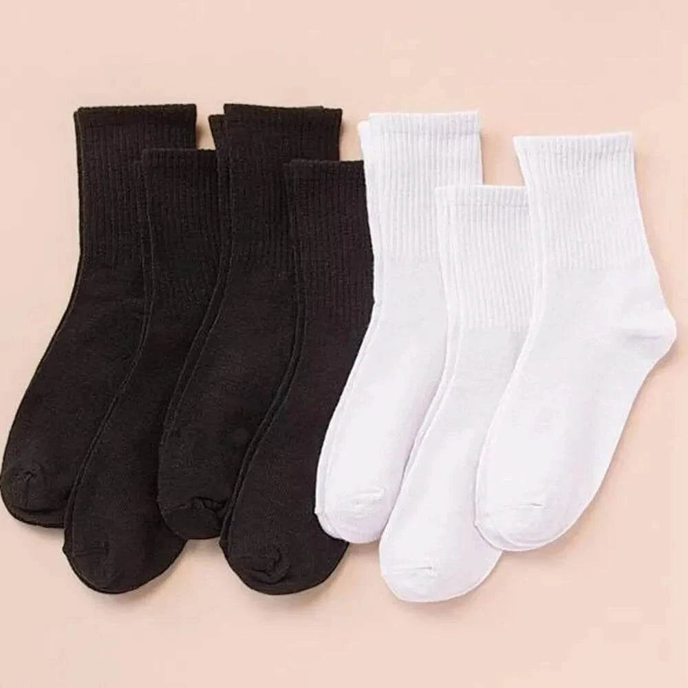 Shop All I Want Single code / WZ-106-2 SHOP ALL I WANT 🧦 7 Pairs Mid-Length Socks – Classic Black & White, Fashionable & Breathable for Women’s Casual & Sports 🌟