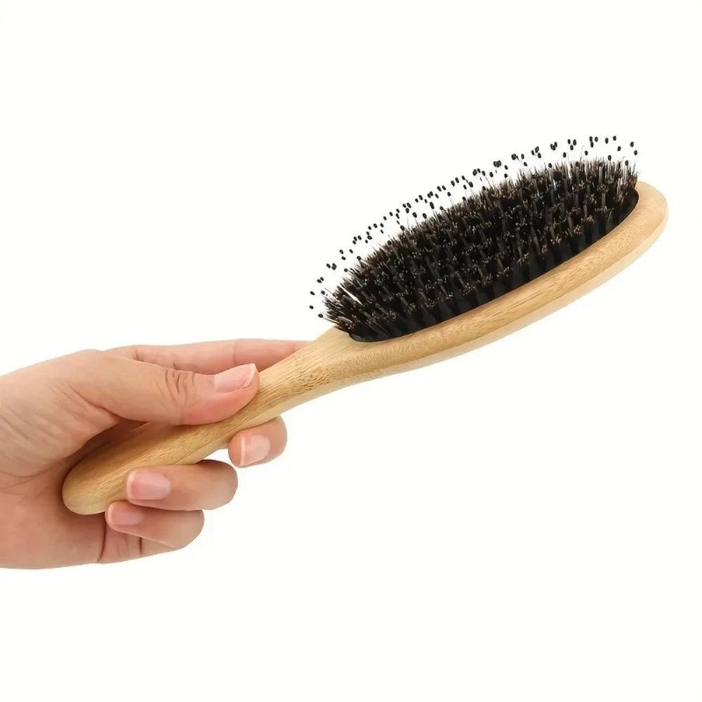 Shop All I Want Shop All I Want 💆‍♀️ Natural Boar Bristle Hair Brush – Bamboo Handle, Anti-Static, Scalp Massage & Detangling Styling Tool 🌟