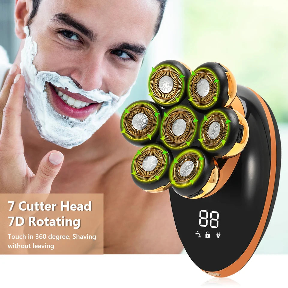 Men's 7D Floating Electric Shaver – Wet/Dry Rechargeable Razor with Bald Head Trimmer & LCD Display ⚡️🪒