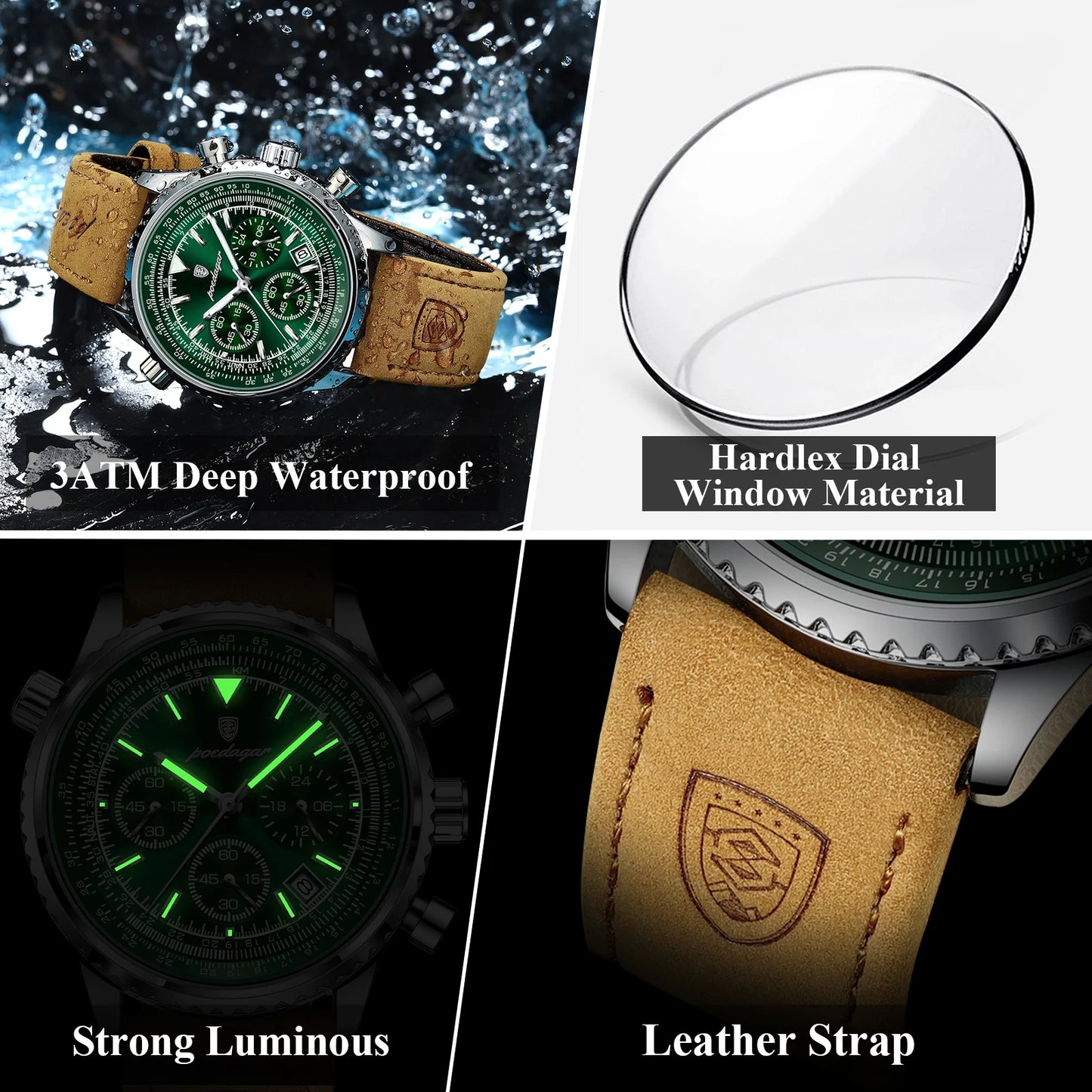 Luxury Men’s Watch – Quartz Waterproof Chronograph, Luminous Date Leather Military Sports Watch ⌚🌟