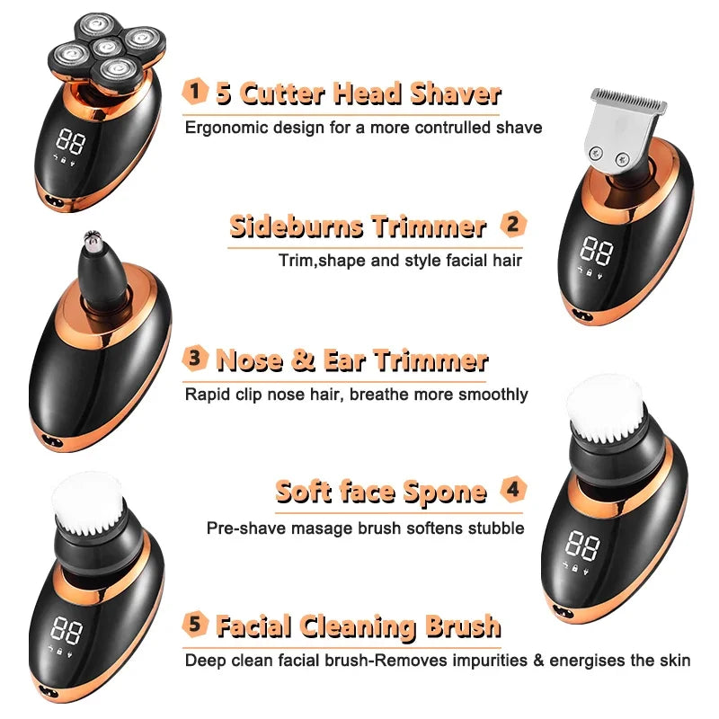 IPX7 Waterproof Electric Shaver – Rechargeable Beard Trimmer & Bald Head Shaving Machine with LCD Display 🧔⚡