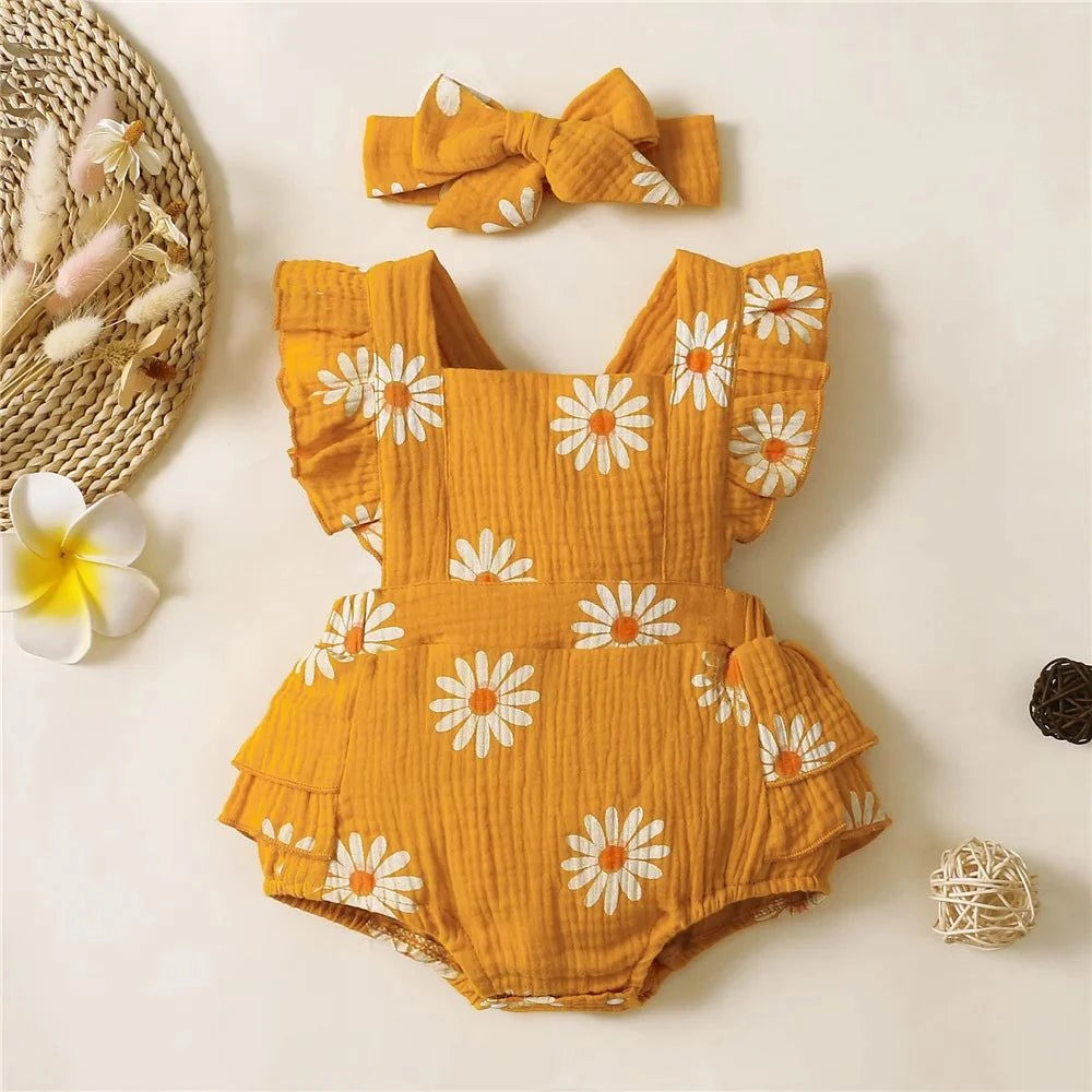 Shop All I Want 32102758-2 Yellow / 0-3M Shop All I Want 🎀 Trendy Toddler Outfit: Ruffle Romper & Headband for Summer Fun!