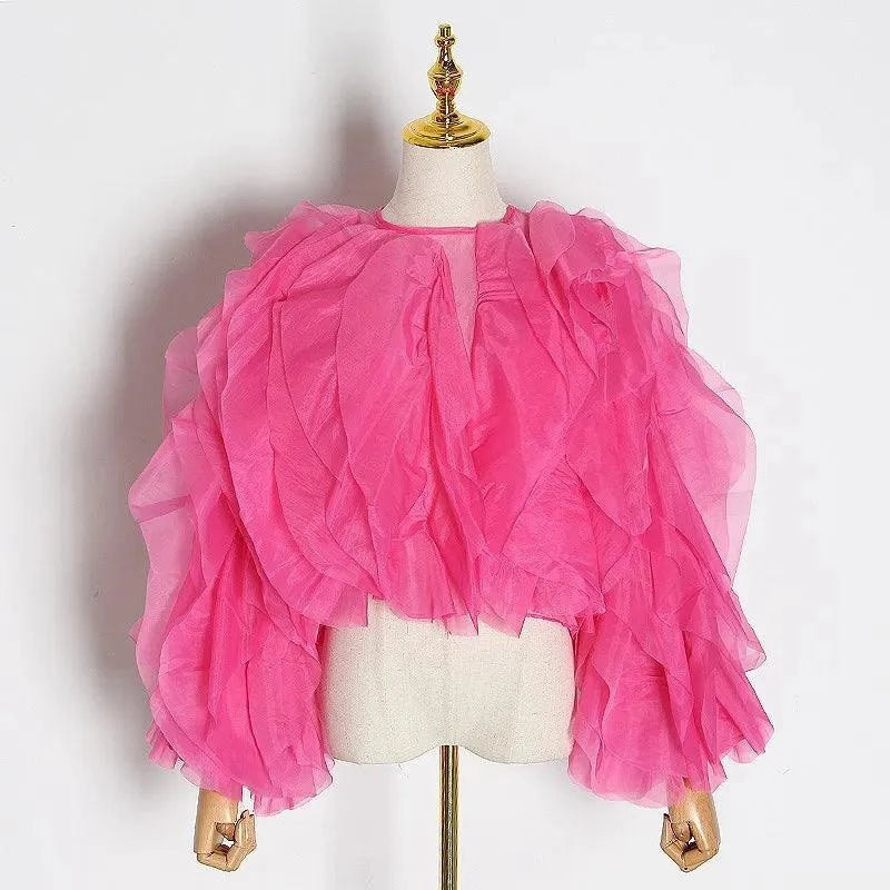 Shop All I Want rosered / L SHOP ALL I WANT Ruffled Lantern Sleeve Blouse -Venice: Summer chic 🏖️