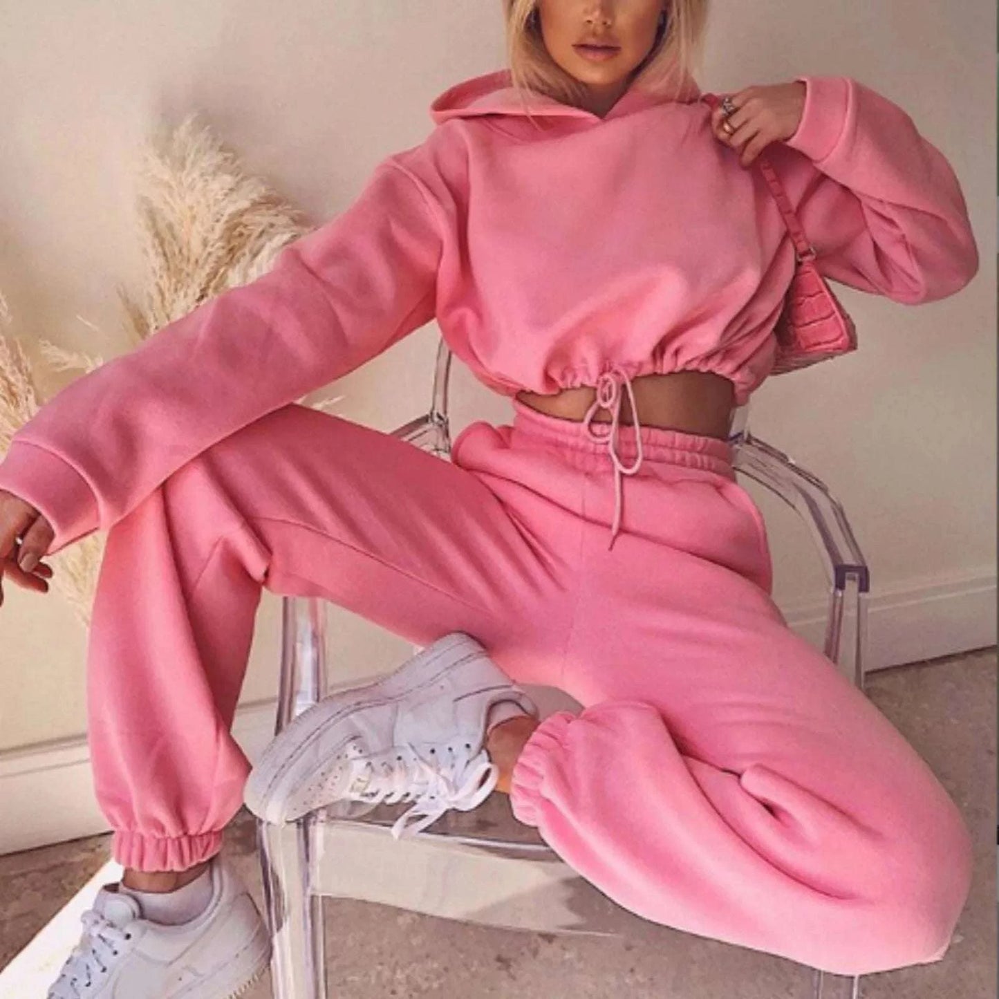 Shop All I Want Pink / S Shop All I Want Women's Two-Piece Sweatshirt Set 🧥👖 #CasualOutfits