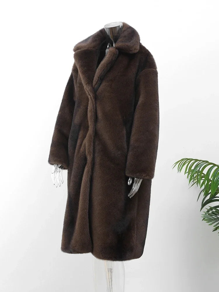 Women’s Dark Brown Faux Fur Overcoat: Plush & Warm Trench! ❄️🧥