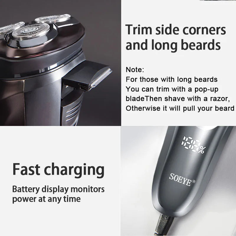 Men's Smart Electric Shaver – Waterproof Beard Trimmer for Wet & Dry Use 💧✨