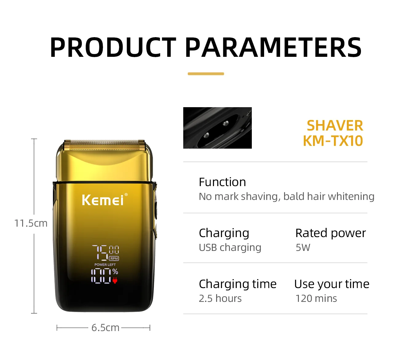 Kemei 7500 RPM Electric Shaver – Professional Hair & Beard Razor, Rechargeable Trimmer for Men KM-TX10 ✂️⚡