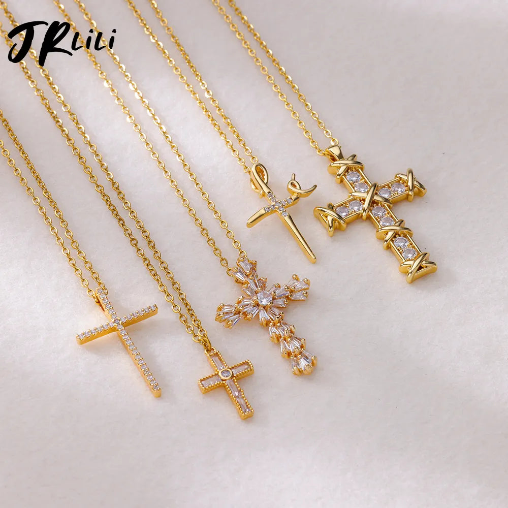 Shop All I Want SHOP ALL I WANT Gold-Plated Zircon Cross Necklace 🌟✝️