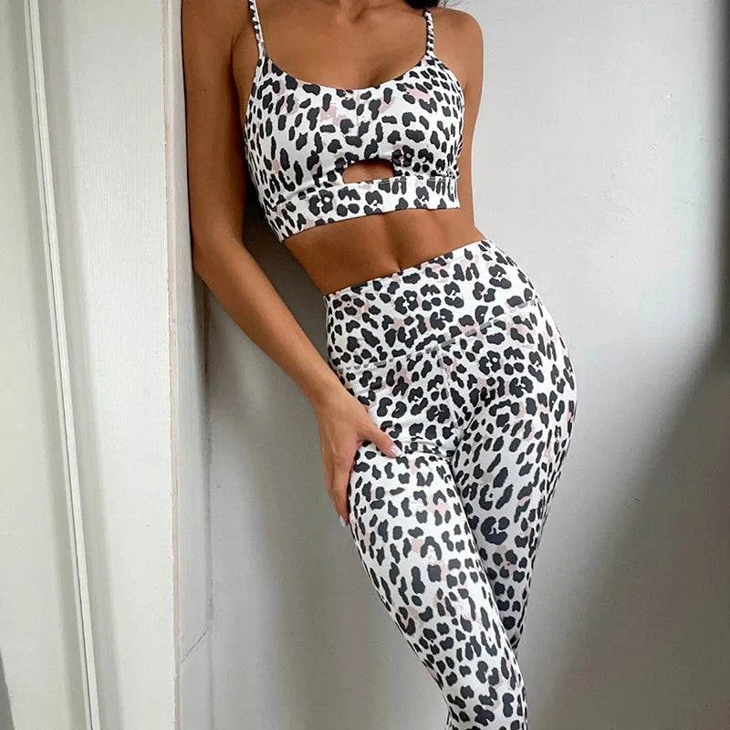 Shop All I Want SHOP ALL I WANT Leopard Print Tracksuit: Crop Top and Leggings Set