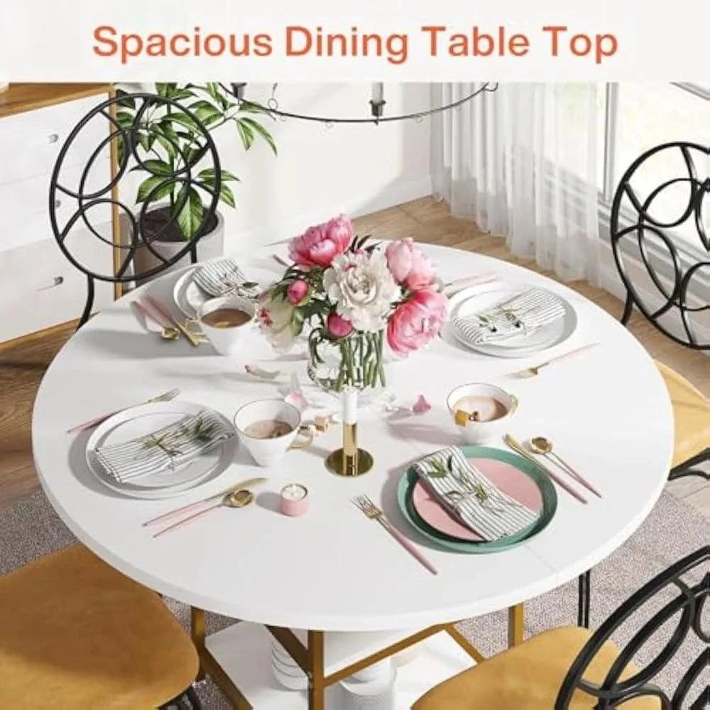 7" Round Dining Table Set for 4 | Kitchen Table with Storage Shelves ?ransform your dining area with this 7" Round Dining Table Set for 4 🍴, featuring a modern design with convenient storage shelves. This minimalist modern table set Shop All I WantShop All I Want7" Round Dining Table Set