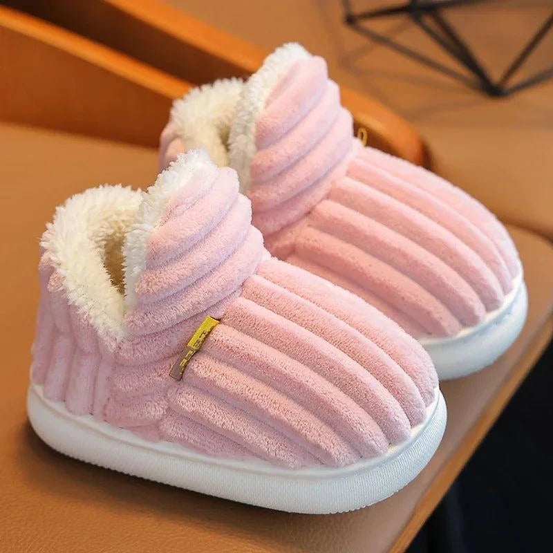 Shop All I Want Pink / 22-23 Shop All I Want ❄️ New Winter Stripe Plush Slippers – Non-Slip, Soft Sole, Warm Cotton Shoes for Kids, Boys & Girls 🌟