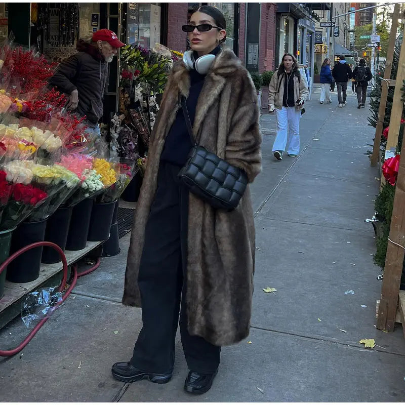 Women’s Dark Brown Faux Fur Overcoat: Plush & Warm Trench! ❄️🧥