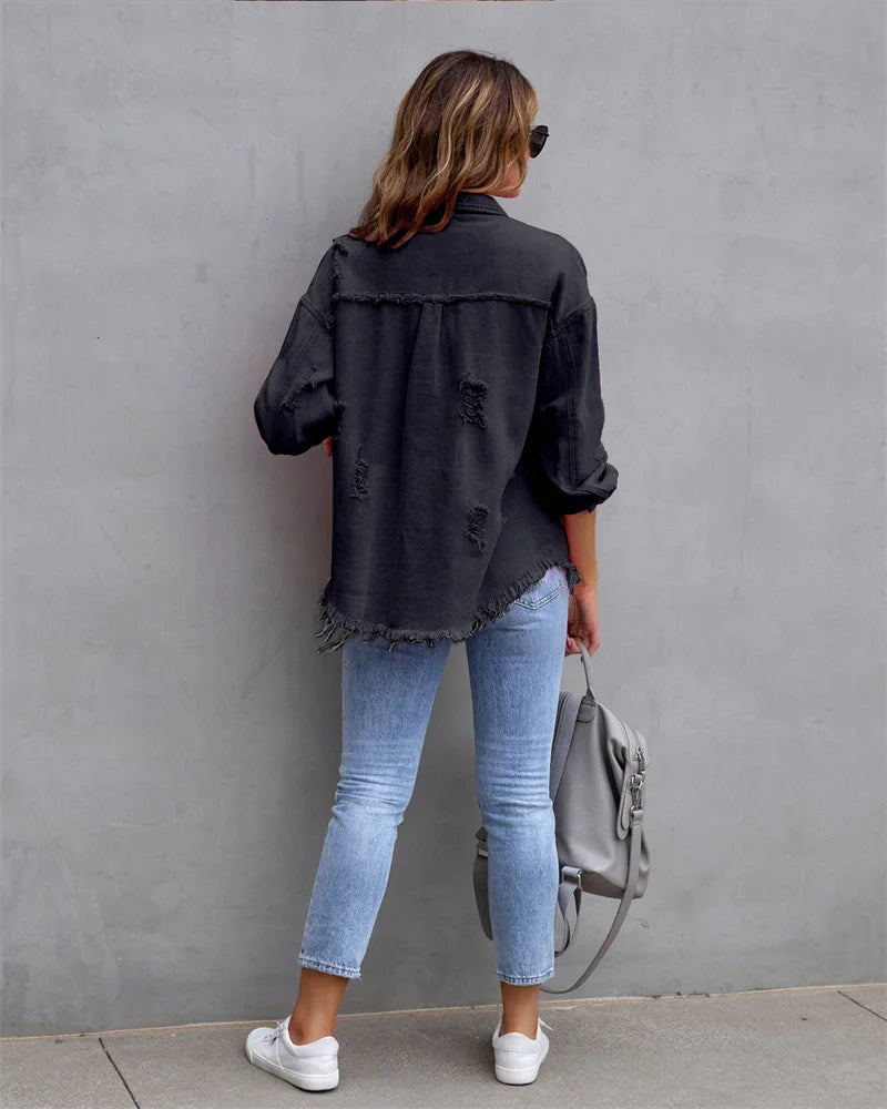 Raw-Edges Denim Jacket | Casual Women’s Outerwear for Spring & Autumn 🌼