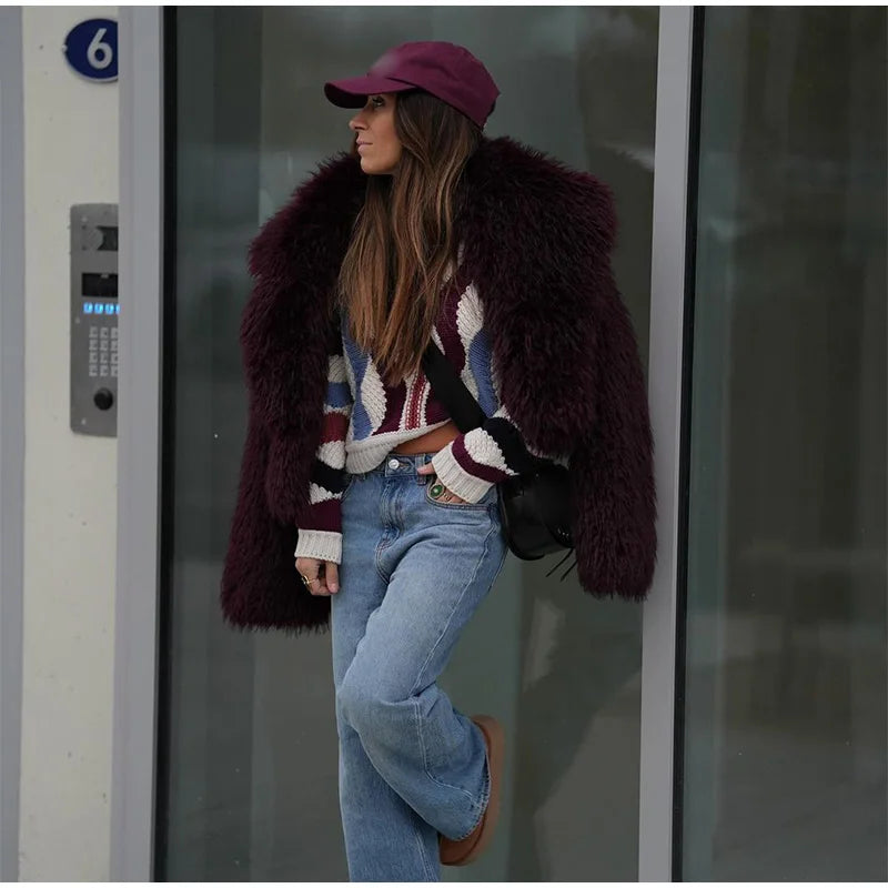 Women’s Faux Fur Jacket Coat – Warm Fluffy Lapel Cardigan for Winter 2025 ❄️✨