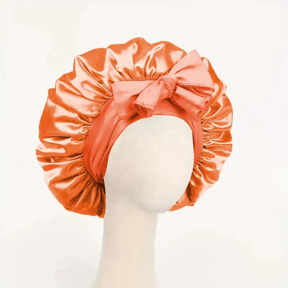 Shop All I Want Orange Shop All I Want 🌙 Satin Silk Bonnet – Adjustable Tie Band for Sleeping, Hair Care, Suitable for Women & Men 🌟