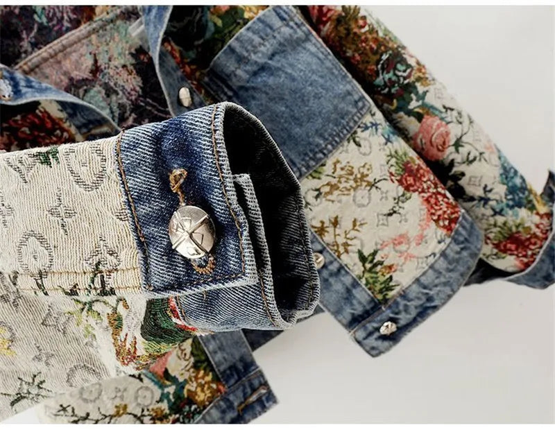 Short Denim Jacket for Women | Loose Patchwork Vintage Coat 🌼