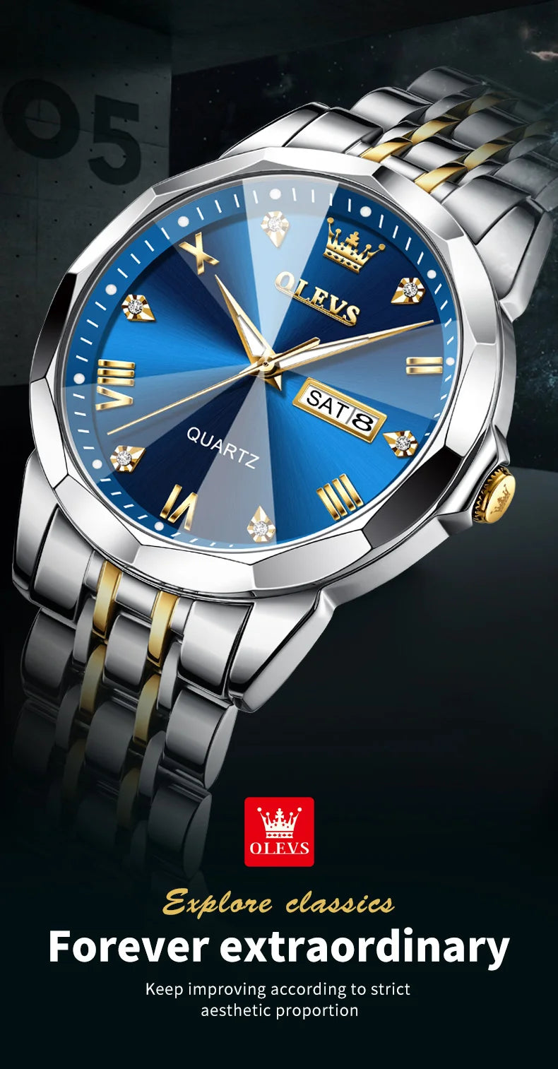 Waterproof Luminous Stainless Steel Wristwatch with Date & Week Display ⌚💎