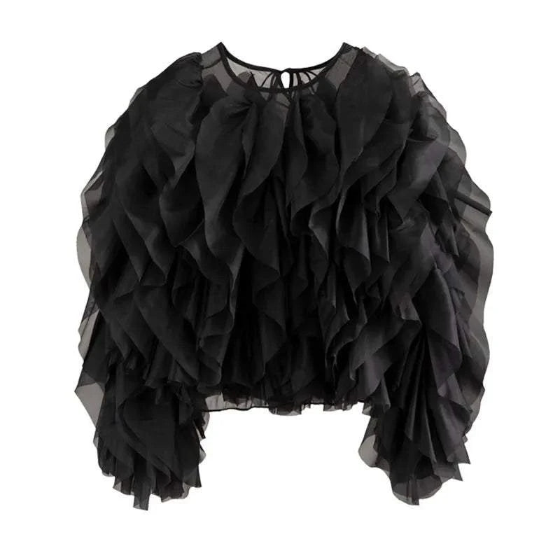 Shop All I Want black / L SHOP ALL I WANT Ruffled Lantern Sleeve Blouse -Venice: Summer chic 🏖️