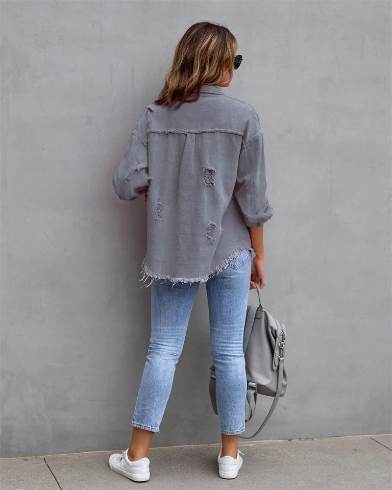 Raw-Edges Denim Jacket | Casual Women’s Outerwear for Spring & Autumn 🌼