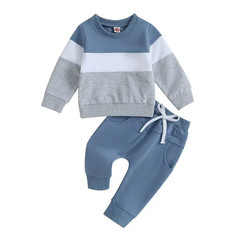 Shop All I Want b / 18-24 Months Shop All I Want 👶 Newborn Baby Boy Pant Set – Autumn 2-Piece Outfit, Contrast Color Sweatshirt & Elastic Pants 🌟