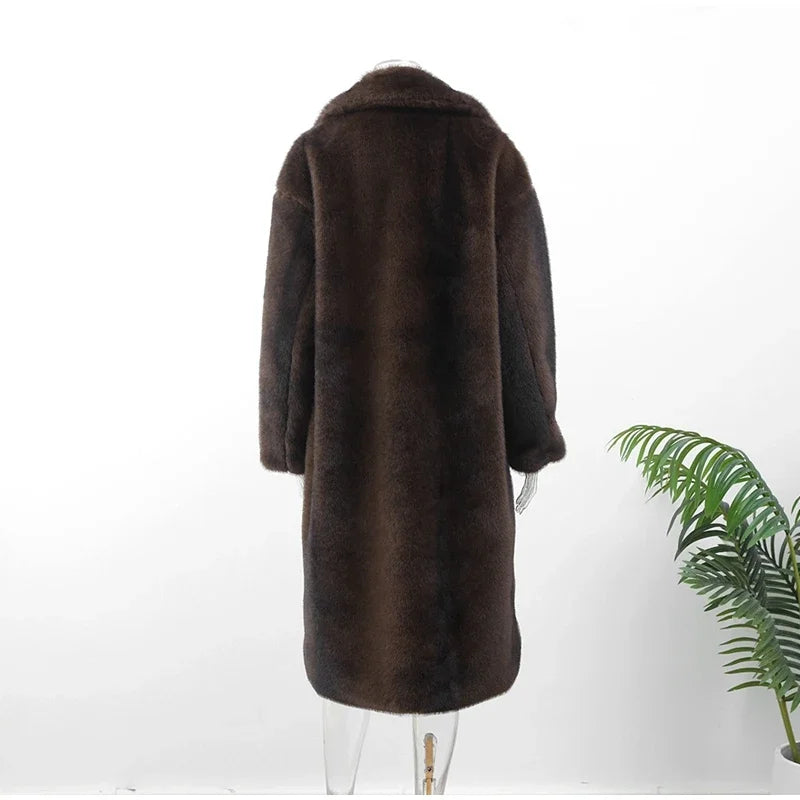 Women’s Dark Brown Faux Fur Overcoat: Plush & Warm Trench! ❄️🧥