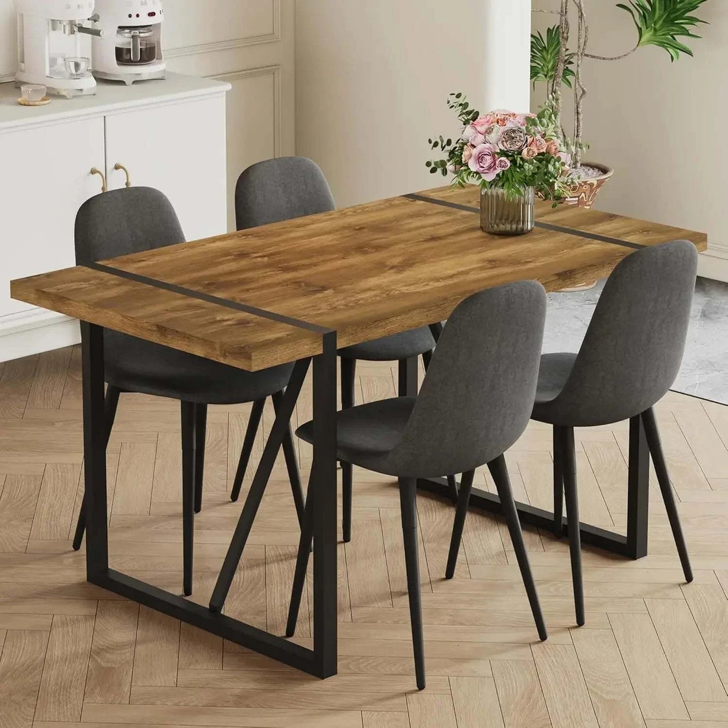 5-Piece Dining Set for 4 🍽️ | 55” Mid-Century Modern Wooden Table witElevate your dining space with the 5-Piece Dining Set for 4, featuring a 55” Mid-Century Modern Wooden Table paired with fabric chairs. Designed with modern home desShop All I WantShop All I Want5-Piece Dining Set