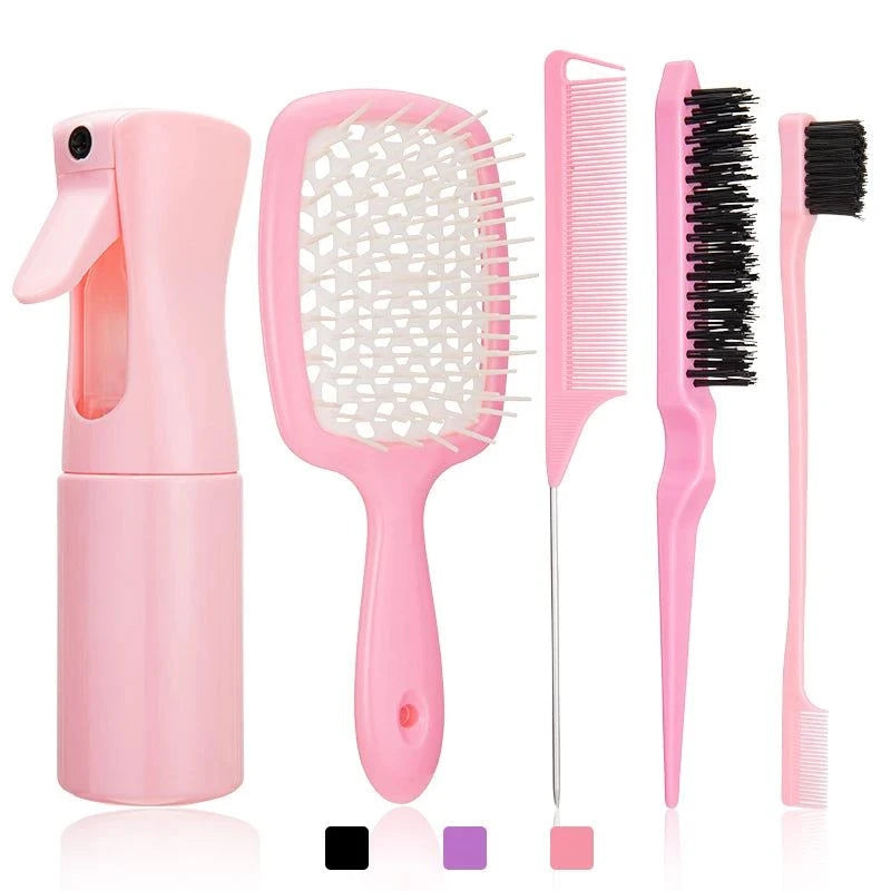 💇‍♀️ 5pcs Detangling Hair Brush Set – Curved Rat Tail Comb & Edge BruTame and style your curls with the 5pcs Detangling Hair Brush Set. This comprehensive set includes a curved rat tail comb and edge brush, designed to effortlessly deShop All I WantShop All I Want5pcs Detangling Hair Brush Set 