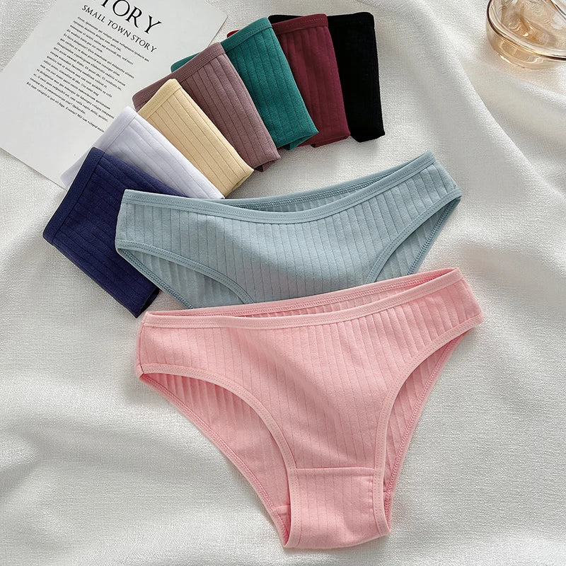 4PCS Cotton Panties Set | Sexy Low Rise Ribbed Underwear for Women 🌸