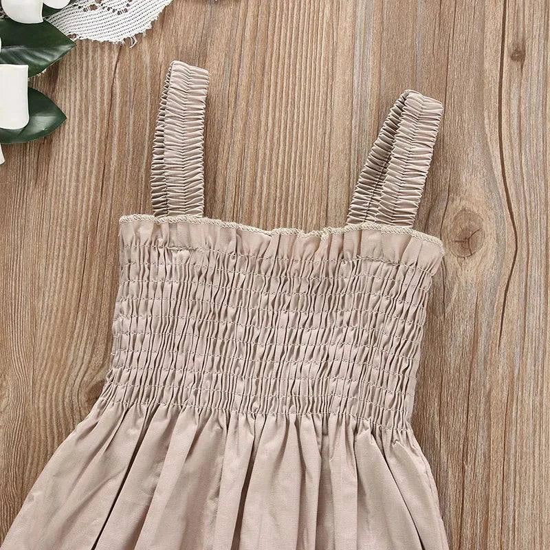 Shop All I Want Shop All I Want 👶 Baby Summer Jumpsuit – Solid Color, Ruched Romper with Sleeveless Suspender & Headband Set 🌞