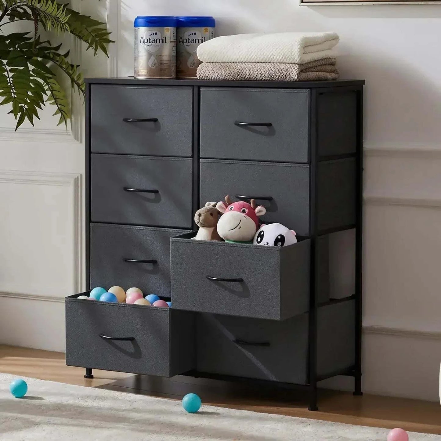 Chest of Drawers with Fabric Bins & Wooden Top - Vanity Desk for BedroThis modern-style Chest of Drawers with Fabric Bins and Wooden Top combines practicality and elegance for your bedroom or nursery. Featuring 7 spacious drawers, thisShop All I WantShop All I WantFabric Bins & Wooden Top - Vanity Desk